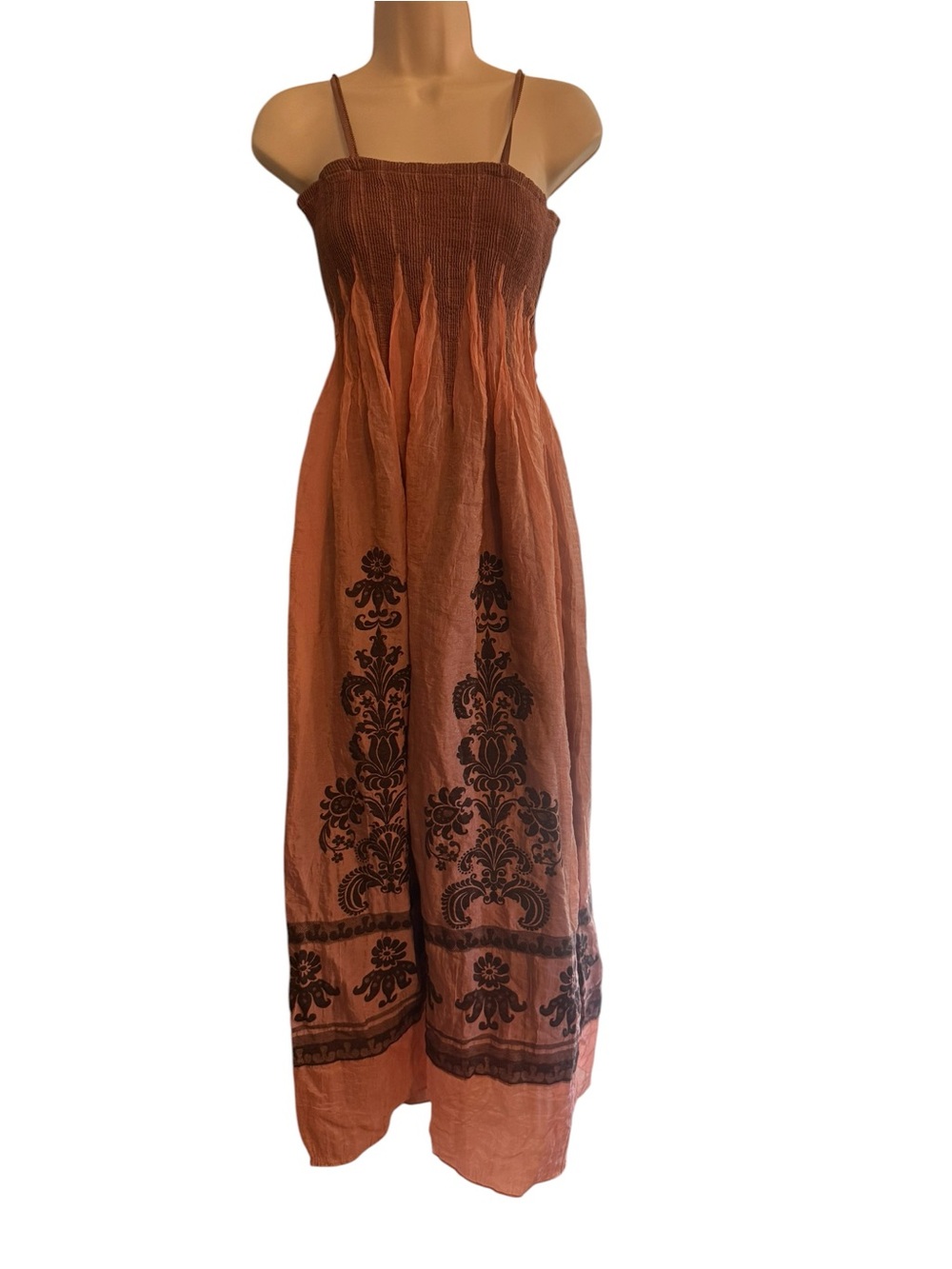 Lapis Rust Maxi Dress with Black Ornamental Print